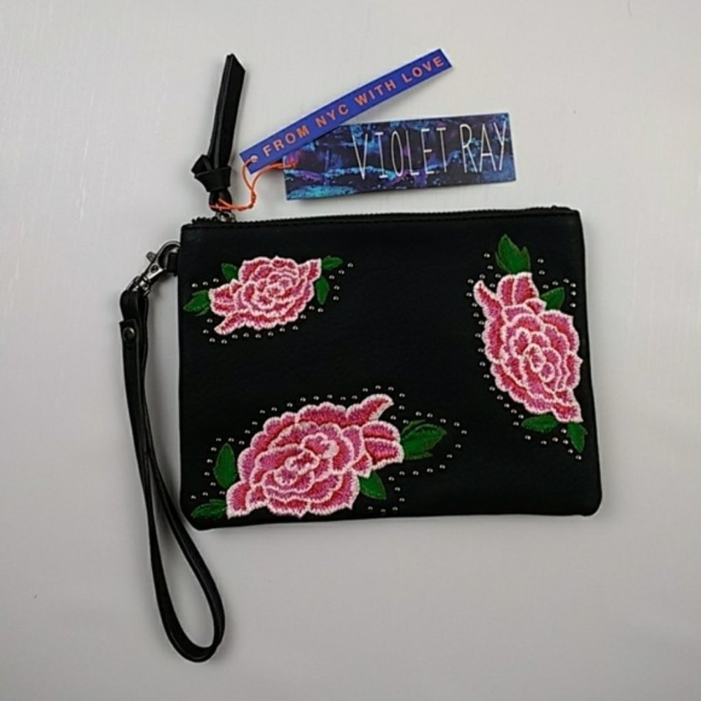 Rose embroidered wristlet / small bag